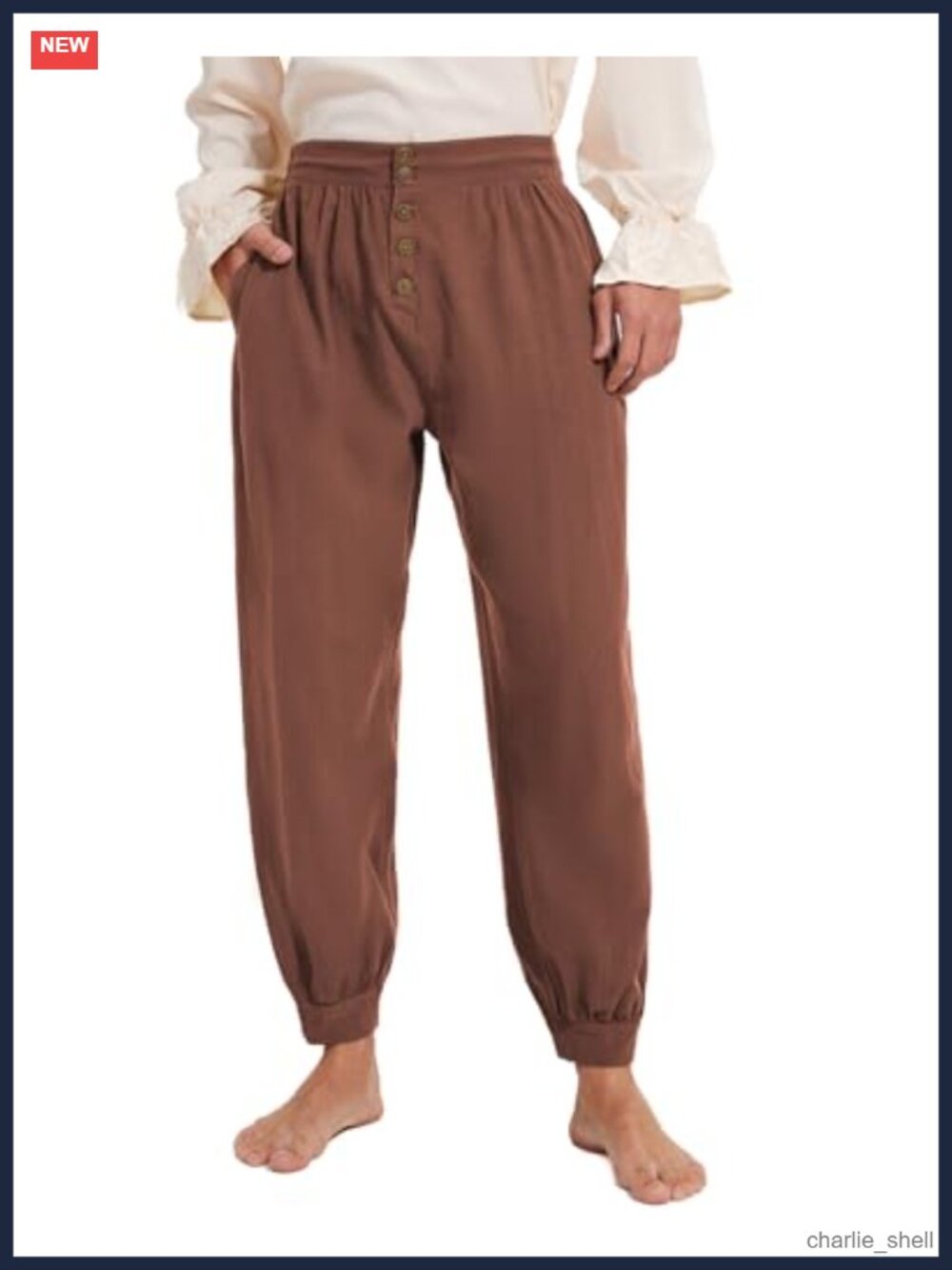 Mens Renaissance Pirate Pants Medieval Viking Tapered Cotton Trousers